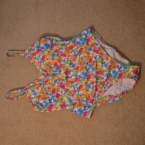 NWT Time And Tru Floral One-Piece Swimsuit Adjustable Straps And High Leg